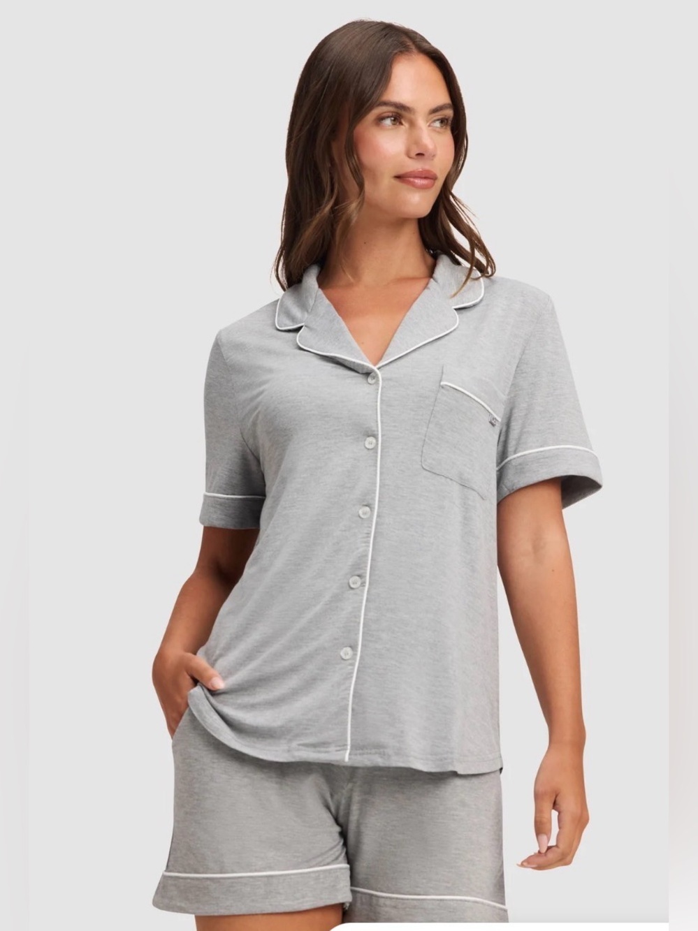 NW Cozy Earth Gray Bamboo Stretch Knit Short Sleeve with Shorts Pajama Set XXL